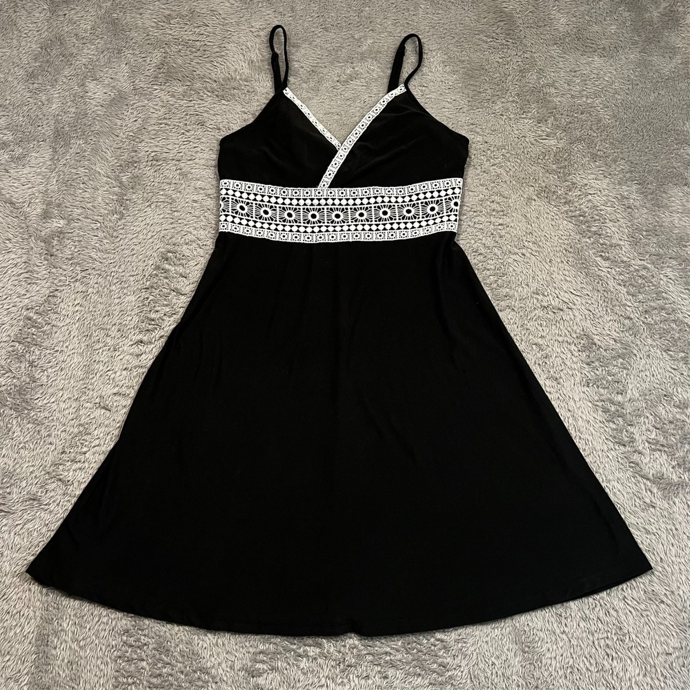 So Babydoll‎ Dress Fit & Flare Black White Geometric Trim Women's Size S